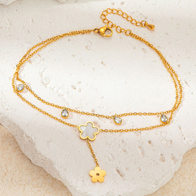 Tobillera Cadena De Acero Al Titanio Con Gotas De Agua Y Flores De Moda Para Mujer