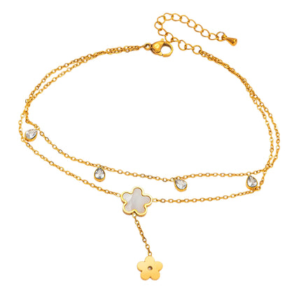 Tobillera Cadena De Acero Al Titanio Con Gotas De Agua Y Flores De Moda Para Mujer