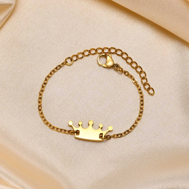 Pulsera De Acero Inoxidable Con Diseño De Corona En Oro Y Acero