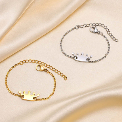 Pulsera De Acero Inoxidable Con Diseño De Corona En Oro Y Acero