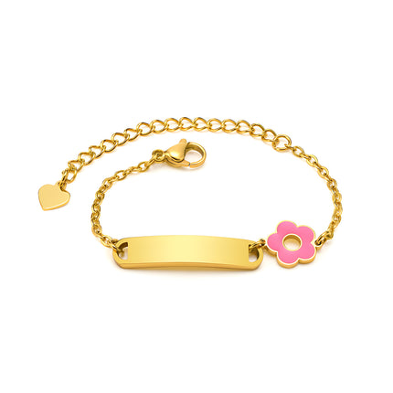 Pulsera Infantil De Acero Inoxidable Con Placa Curvada En Oro Y Acero