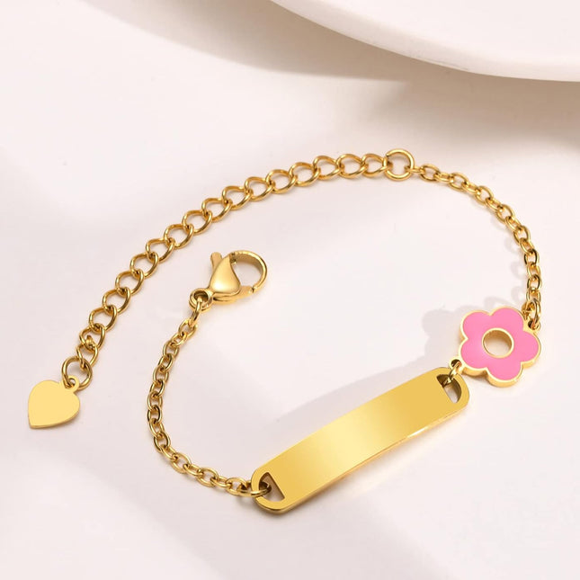 Pulsera Infantil De Acero Inoxidable Con Placa Curvada En Oro Y Acero