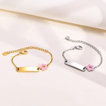 Pulsera Infantil De Acero Inoxidable Con Placa Curvada En Oro Y Acero