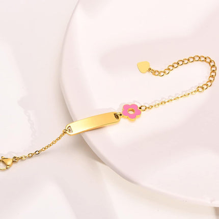Pulsera Infantil De Acero Inoxidable Con Placa Curvada En Oro Y Acero