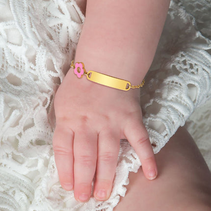Pulsera Infantil De Acero Inoxidable Con Placa Curvada En Oro Y Acero