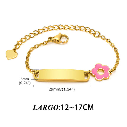 Pulsera Infantil De Acero Inoxidable Con Placa Curvada En Oro Y Acero