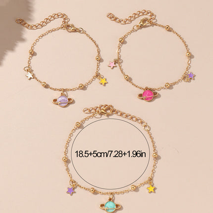 Pulsera Femenina De Metal Con Dijes De Flor O Planeta Y Flecos Modernos