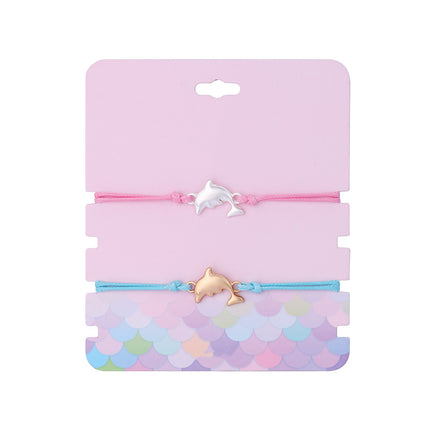 Set De Pulseras Tejidas A Mano Con Delfines De Aleación, Diseño Lindo