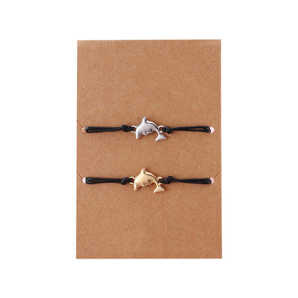 Set De Pulseras Tejidas A Mano Con Delfines De Aleación, Diseño Lindo