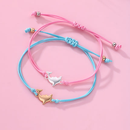 Set De Pulseras Tejidas A Mano Con Delfines De Aleación, Diseño Lindo