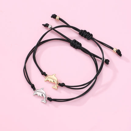 Set De Pulseras Tejidas A Mano Con Delfines De Aleación, Diseño Lindo