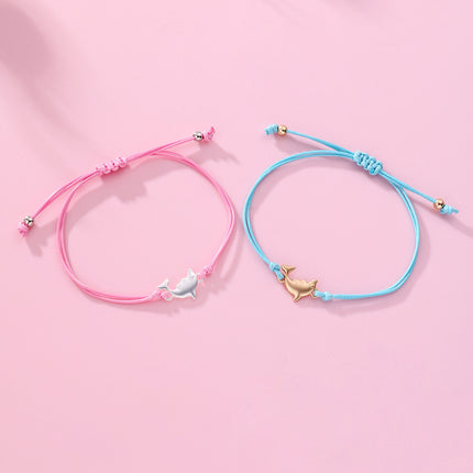 Set De Pulseras Tejidas A Mano Con Delfines De Aleación, Diseño Lindo