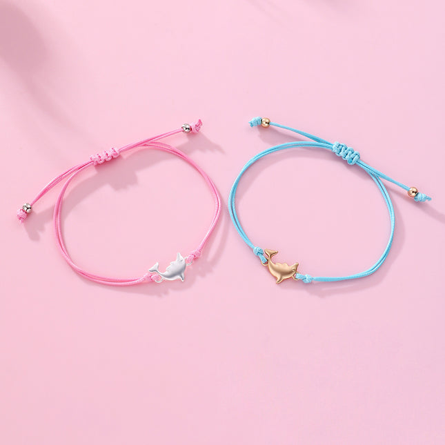 Set De Pulseras Tejidas A Mano Con Delfines De Aleación, Diseño Lindo