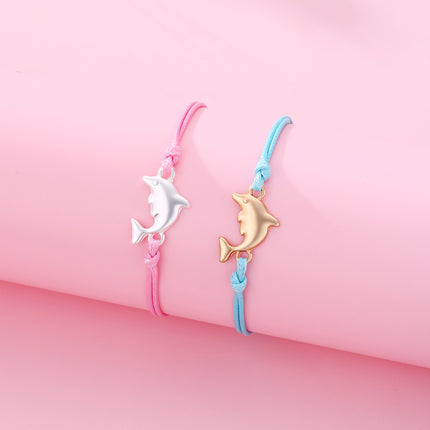 Set De Pulseras Tejidas A Mano Con Delfines De Aleación, Diseño Lindo