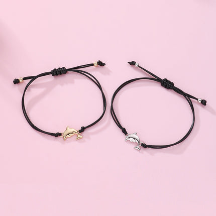 Set De Pulseras Tejidas A Mano Con Delfines De Aleación, Diseño Lindo