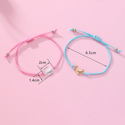 Set De Pulseras Tejidas A Mano Con Delfines De Aleación, Diseño Lindo
