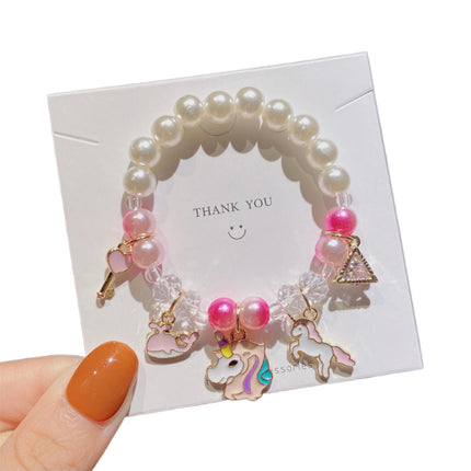 Pulsera Infantil De Cuentas Con Diseño De Conejo, Arcoíris Y Unicornio
