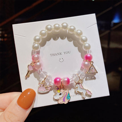 Pulsera Infantil De Cuentas Con Diseño De Conejo, Arcoíris Y Unicornio