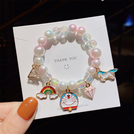 Pulsera Infantil De Cuentas Con Diseño De Conejo, Arcoíris Y Unicornio