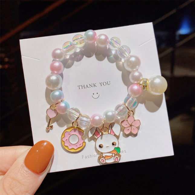 Pulsera Infantil De Cuentas Con Diseño De Conejo, Arcoíris Y Unicornio