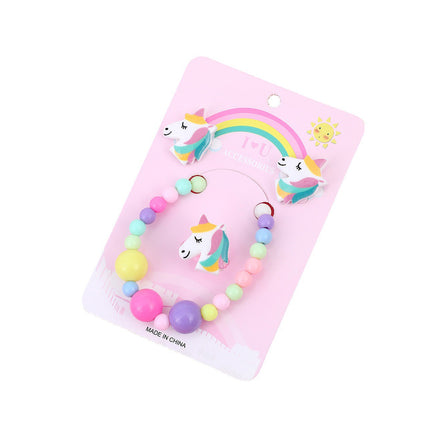 Set Infantil De Joyería De Unicornio: Pulsera, Anillo Y Aretes