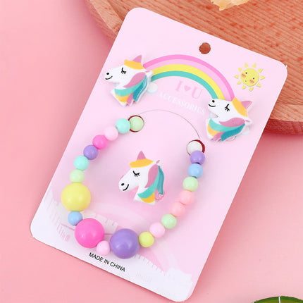 Set Infantil De Joyería De Unicornio: Pulsera, Anillo Y Aretes