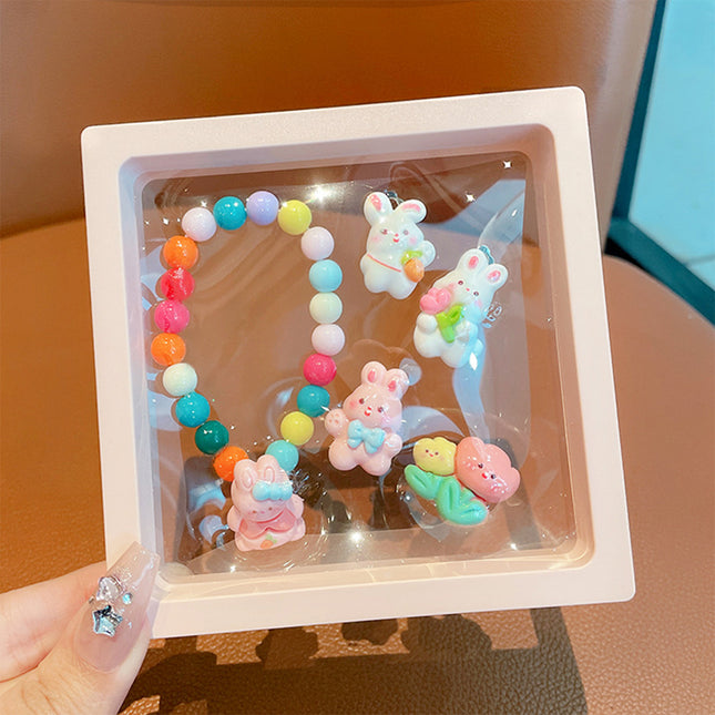 Set De Joyería Infantil De Conejito: Pulsera, Anillo Y Clips De Oreja