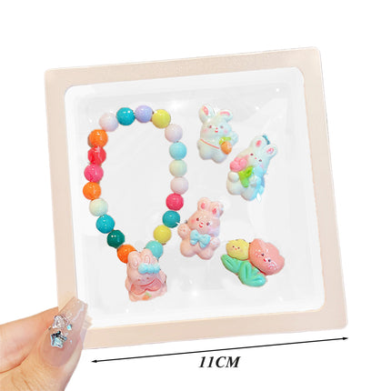 Set De Joyería Infantil De Conejito: Pulsera, Anillo Y Clips De Oreja