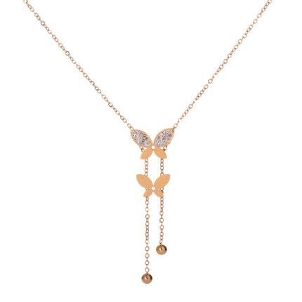 Collar de Mariposas Con Circonita Y Cuentas, Diseño Único De Dos Mariposas