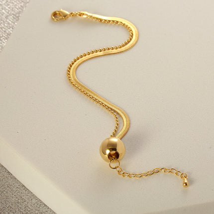 Pulsera Doble Capa Con Gran Esfera Dorada Cobre Y Plata S925