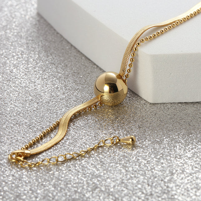 Pulsera Doble Capa Con Gran Esfera Dorada Cobre Y Plata S925