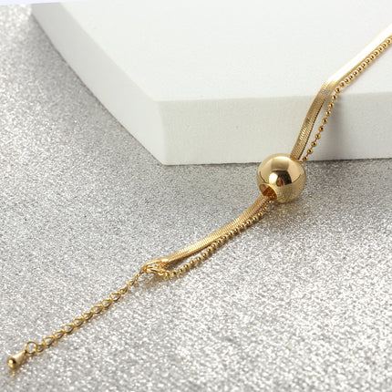 Pulsera Doble Capa Con Gran Esfera Dorada Cobre Y Plata S925