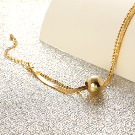 Pulsera Doble Capa Con Gran Esfera Dorada Cobre Y Plata S925