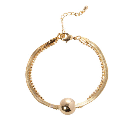Pulsera Doble Capa Con Gran Esfera Dorada Cobre Y Plata S925
