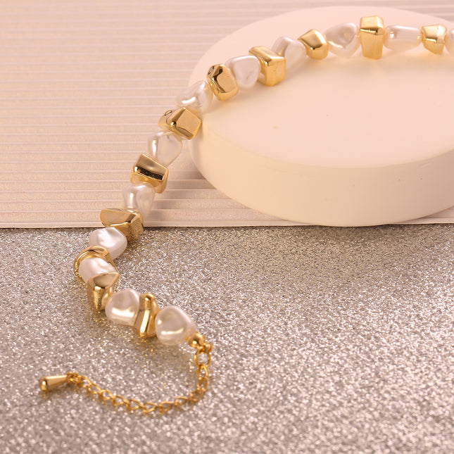 Pulsera De Diseño Irregular Bicolor En Cobre Y Plata S925, Estilo Único