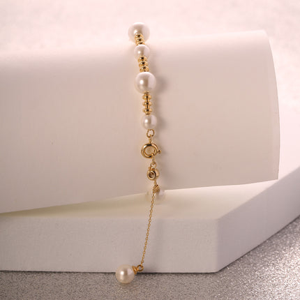 Pulsera De Cobre Y Plata S925 Sencillo Con Perlas De Diferentes Tamaños