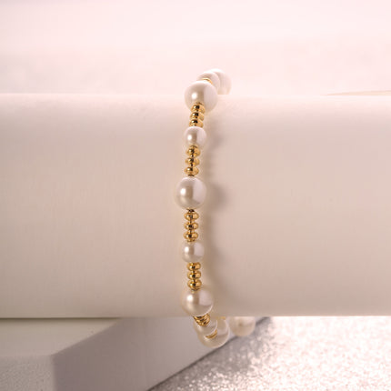 Pulsera De Cobre Y Plata S925 Sencillo Con Perlas De Diferentes Tamaños