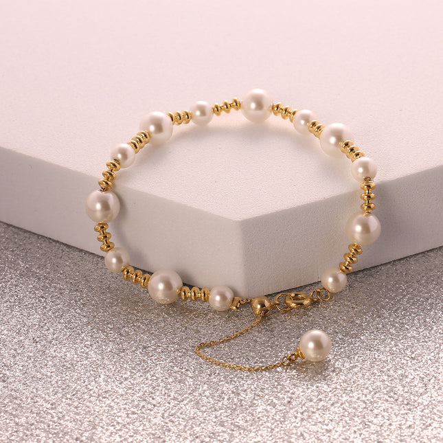 Pulsera De Cobre Y Plata S925 Sencillo Con Perlas De Diferentes Tamaños