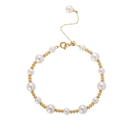 Pulsera De Cobre Y Plata S925 Sencillo Con Perlas De Diferentes Tamaños