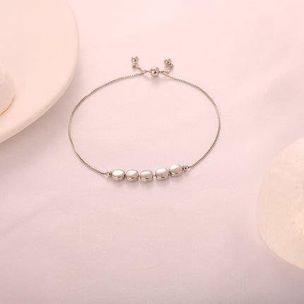 Pulsera De Cadena Plateada Con Cinco Bolas Planas En Cobre Y Plata S925