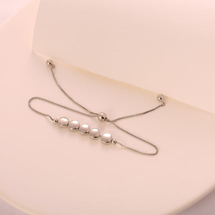 Pulsera De Cadena Plateada Con Cinco Bolas Planas En Cobre Y Plata S925