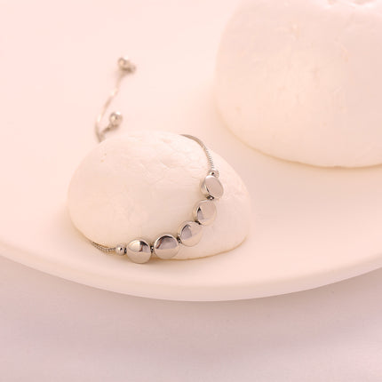 Pulsera De Cadena Plateada Con Cinco Bolas Planas En Cobre Y Plata S925