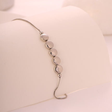 Pulsera De Cadena Plateada Con Cinco Bolas Planas En Cobre Y Plata S925