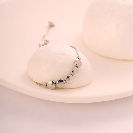 Pulsera De Cadena Plateada Con Cinco Bolas Planas En Cobre Y Plata S925