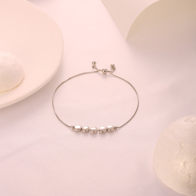 Pulsera De Cadena Plateada Con Cinco Bolas Planas En Cobre Y Plata S925