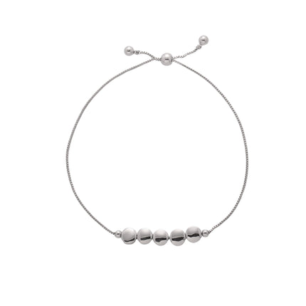 Pulsera De Cadena Plateada Con Cinco Bolas Planas En Cobre Y Plata S925