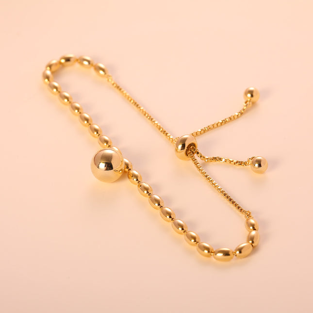 Pulsera De Cobre Y Plata S925 Dorada Con Bolas De Suerte, Estilo Moderno