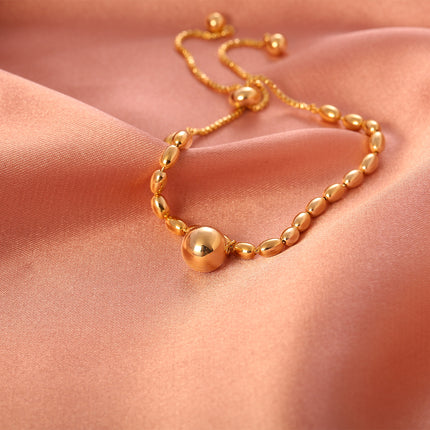 Pulsera De Cobre Y Plata S925 Dorada Con Bolas De Suerte, Estilo Moderno