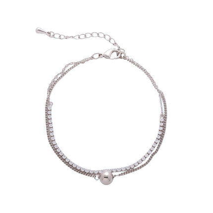 Pulsera De Doble Capa Con Bolitas Y Zirconias, Cobre Y Plata S925