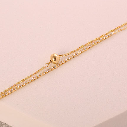 Pulsera De Doble Capa Con Bolitas Y Zirconias, Cobre Y Plata S925
